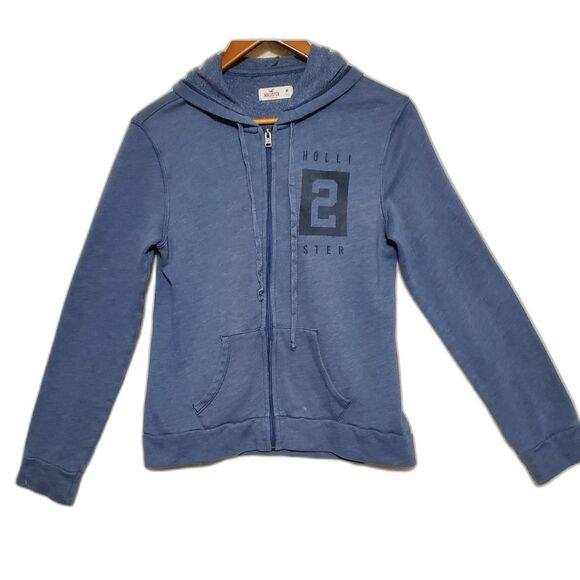 Hollister Long Sleeve Blue Hoodie w/ Front Pockets & Full Zipper  Size Medium - Picture 2 of 13